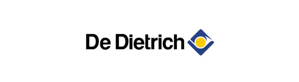 Logo De Dietrich comportant le texte « De Dietrich » en caractères noirs à côté d'un losange bleu avec un cercle jaune au centre sur fond blanc.